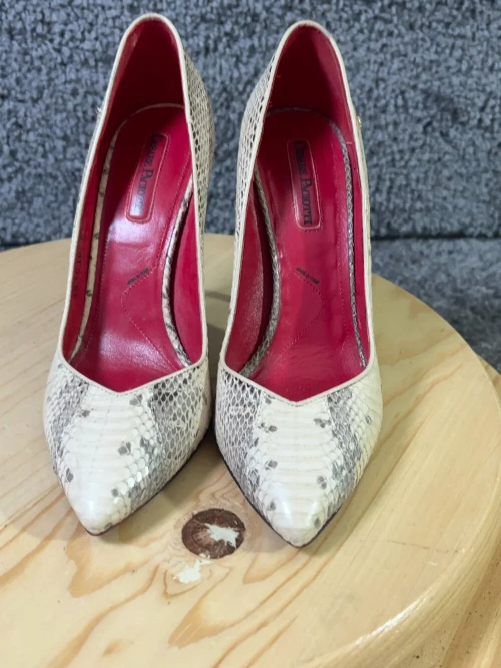 Cesare Paciotti Pumps Womens Size 6 Leather Stiletto Heel Snakeskin Print Italy